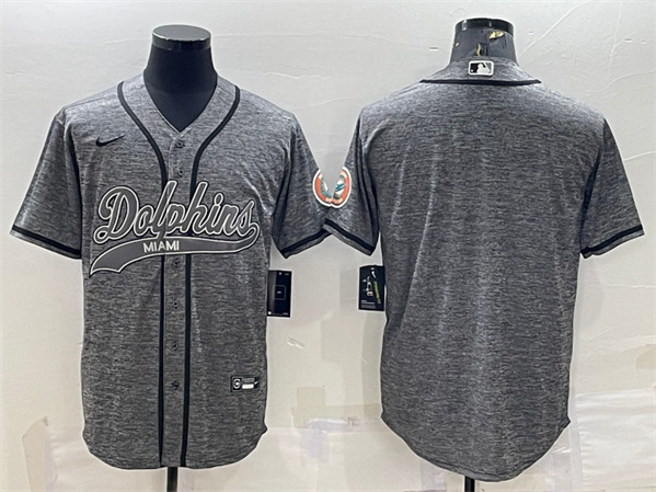 Men's Miami Dolphins Blank Gray With Patch Cool Base Stitched Baseball Jersey - Click Image to Close